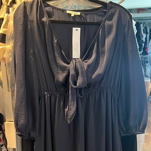 NAVY Rewarding satin pocketed high low maxi dress